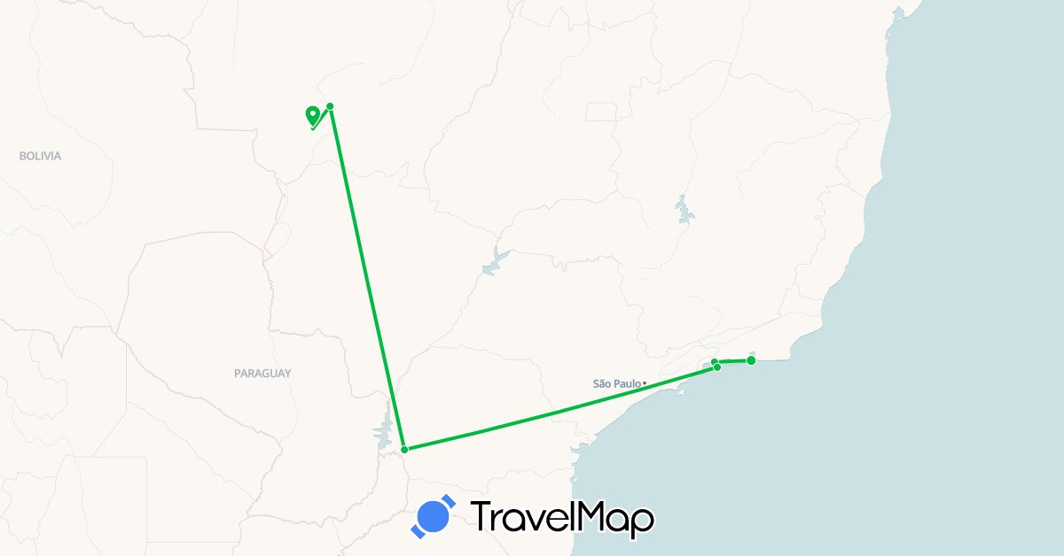 TravelMap itinerary: bus, plane in Brazil (South America)